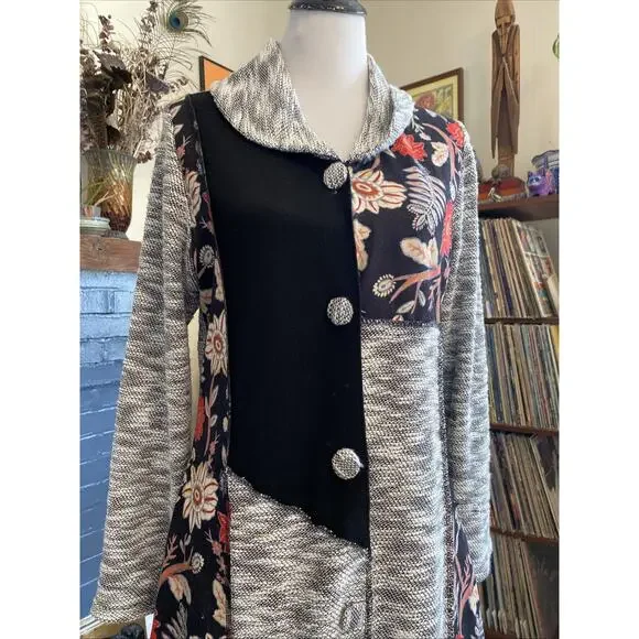 Anthropologie Luii S Button Front Mixed Media Jacket Cardigan Floral/ Knit Boho - Picture 6 of 14